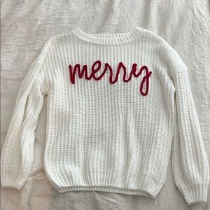 Festive White Sweater with Red Embroidery